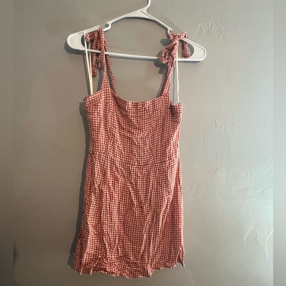 Sage Red and White Gingham Dress